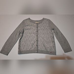 Y2K Vintage Hollister Gray Lace Cardigan Sweater Size Large